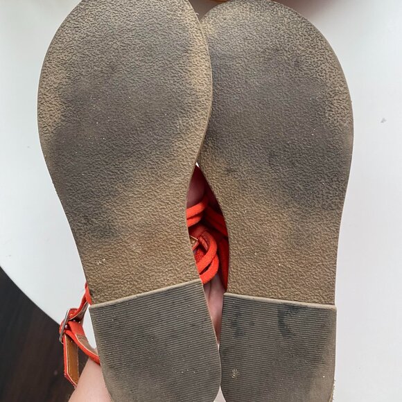 Nordstrom BP Bright Red Knot Strap Flat Sandals Size 7 - Picture 2 of 7